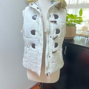 Love Tree White Puffer Vest with Brown Accents